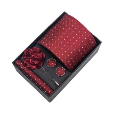 Imagem de Gravata Azul Paisley, Abotoaduras E Broche Em Caixa De 8 Cm  Presente 