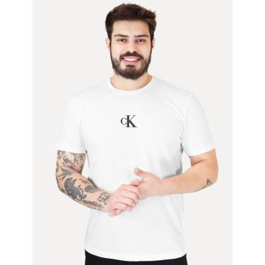 Imagem de Camiseta Calvin Klein Jeans Masculina Frontal CK Rubber Relevo Branca-Masculino