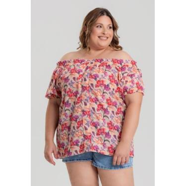 Imagem de Blusa Ciganinha Ombro a Ombro Sublimada Detalhe Botão Frente - Serena,