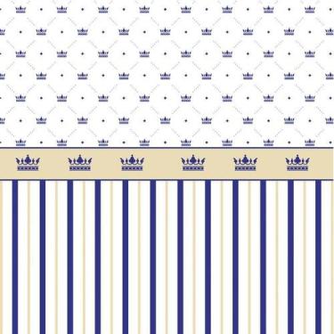 Imagem de Papel De Parede Branco Com Listra E Coroa ul Infantil Bebê - LRP