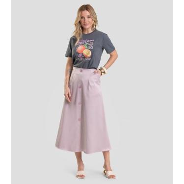 Imagem de Saia Midi em Tecido Plano Dianna Cinza, P, Cinza