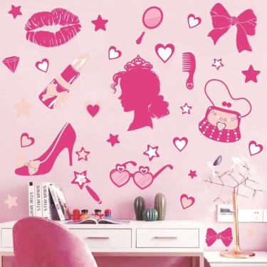 Imagem de Adesivo de parede Barbie Pink Heart & Accessories Self-Adhesive