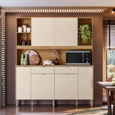 Imagem de Armário De Cozinha Compacto Botanika 6 Portas 2 Gavetas Nicho P/micro-ondas 1,79m - Freijó/soft
