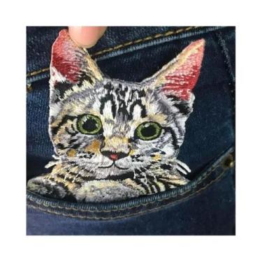 Imagem de Adesivos Termocolantes De Gato Fofo Bordados Para Roupas, Jeans, Bolso
