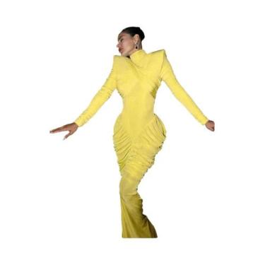 Imagem de Vestido Maxi Feminino De Gola Alta, Costas Descobertas, Manga Longa, E