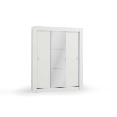 Imagem de Guarda Roupa Solteiro H563 3 Portas de Correr MDP com Espelho Branco Kappesberg