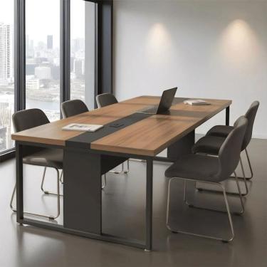 Imagem de Mesa Reuniao Escritório 240cm Passa Fio 6 Pessoas - Noce Preto Noce Preto