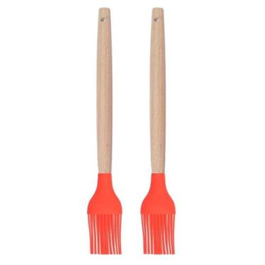 Imagem de Pincel p Cozinha Vermelho Silicone Cabo Bambu Untador - 2un - UNIVENDA