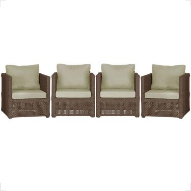 Imagem de Kit 4 Poltronas Madri Alumínio Corda Náutica Estofado Marrom Trama Original