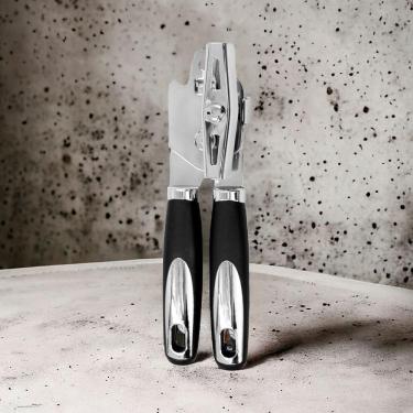 Imagem de Abridor De Lata Aço Inox Manivela Forte Robusto Cozinha - Preto