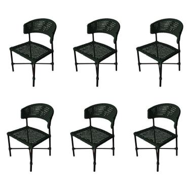 Imagem de Kit 6 Cadeiras Hortz Corda Náutica Base Em Alumínio Preto-verde Musgo