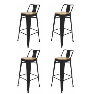 Imagem de Kit 4 Banquetas Altas com Assento de Madeira Tolix Preto - Cadeiras IN