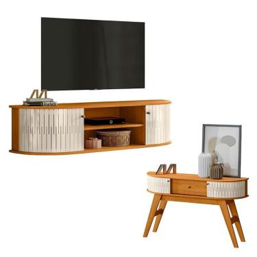 Imagem de Rack Bancada Suspensa Modena com Aparador Estoril Cinamomo Off White – Madetec