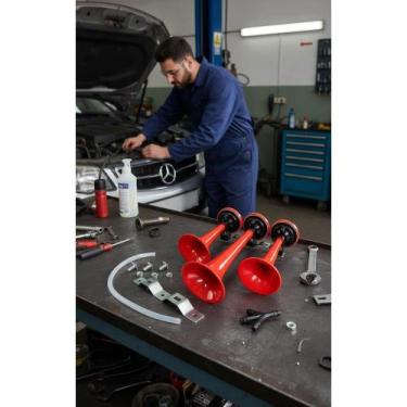 Imagem de Buzina Ar 3 Corneta Caminhão Truck Som Alto Vermelha - Congratulations