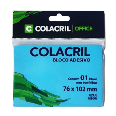 Imagem de Bloco Adesivo Colacril 76MM X 102MM 100 Folhas Neon para Anotações Rápidas Reciclável Azul Neon