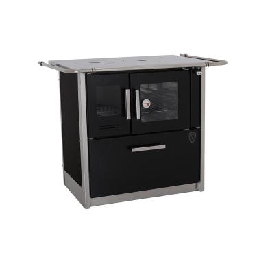 Imagem de Fogão a Lenha Fornos Pinhal Eclipse Direito Preto Chapa Aluminio N2 com Forno Inox e Caixa