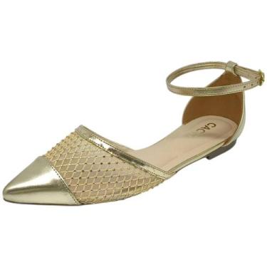 Imagem de Sapatilha Feminina Bico Fino Elegante Strass Conforto Cacci, Champagne