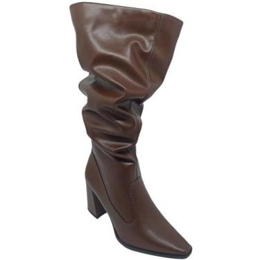 Imagem de Bota Dakota Feminina Casual com Detalhe Franzido Salto 8 cm, Café, 36