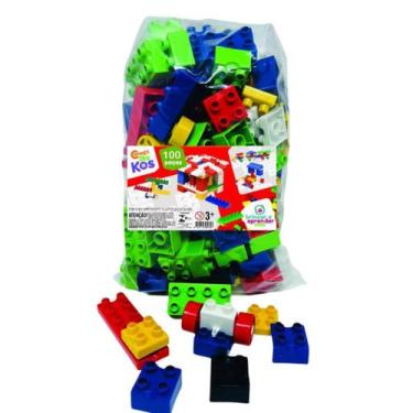Imagem de Brinquedos Bloco de Montar Com Rodinhas 100 Pçs Casinha Caminhão Trem 