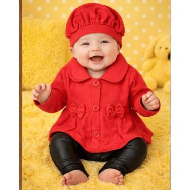 Imagem de Casaco Bebê Sobretudo Infantil Menina Soft Inverno com Boina Roupa Fri