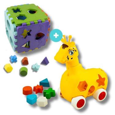 Imagem de Brinquedo Educativo Cubo Educa Mais + Girafa Lola Formas e Cores - Ken