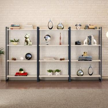 Imagem de Kit 3 Estantes para Livros Industrial Aço 4 Prateleiras 146CMX240CM Ac