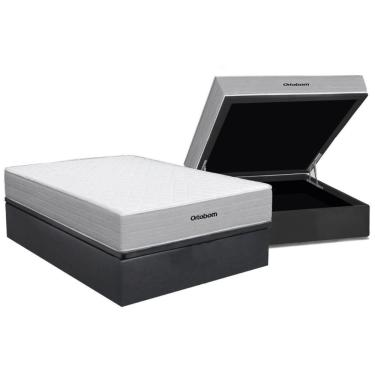 Imagem de Cama Box com Baú Casal Plenno Pillow Top Molas Ensacadas Courino Cinza Ortobom