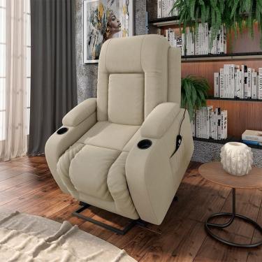 Imagem de Poltrona Reclinável Crihs Lift G23 com Massagem e Aquecimento Veludo Bege Gran Belo