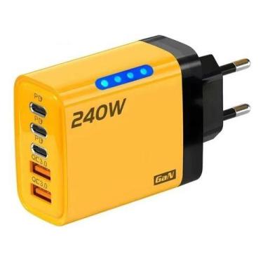 Imagem de Carregador 120w Carga 3.0 Usb Rápido Tipo-c Com 4 Portas Amarelo - IVR