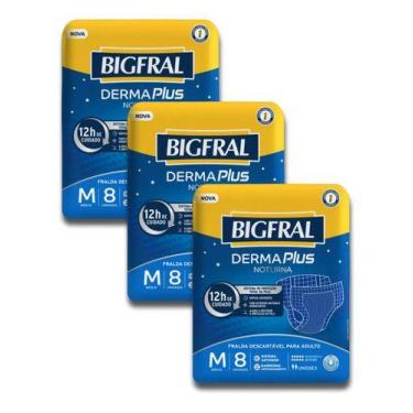 Imagem de Fralda Bigfral Derma Plus Noturna Unissex - 3 Pacotes -, Médio