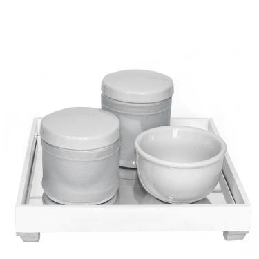 Imagem de Kit Higiene Bebê Bandeja Espelho Porcelanas Prata Prateado