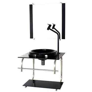 Imagem de GABINETE DE VIDRO 40CM INOX MARMORE IMPERADOR COM TORNEIRA METAL PRETA