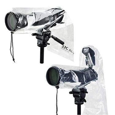 Imagem de JJC 2 Tipos DSLR Capa de Chuva para Câmera Protetor de Manga para Canon Nikon Fujifilm Sony Olympus Panasonic Tamron Sigma com Lente e Flash PE Material Totalmente Transparente - Pacote com 2