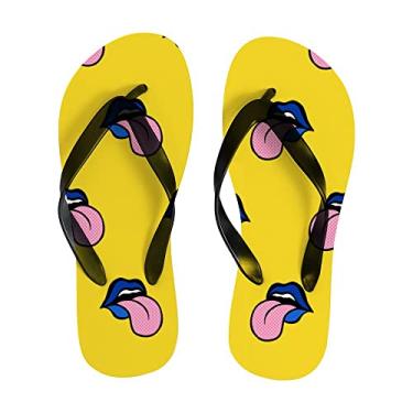Imagem de Chinelo feminino amarelo e rosa lábios, sandália de praia fina leve para o verão para mulheres e homens chinelos de viagem, Multicor, 10-11 Narrow Women/8-9 Narrow Men