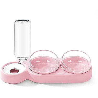 Imagem de Dispensador de água 3 em 1 para animais de estimação, alimentador de cães e gatos, tigela dupla giratória para alimentos (rosa)