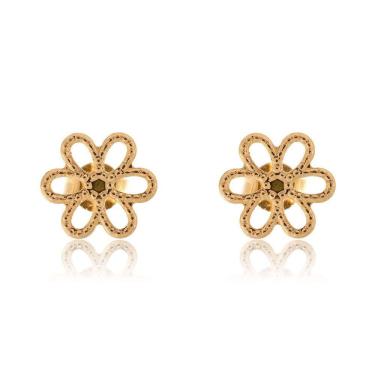 Imagem de Brinco Pequeno De Flor Vazada Folheado Em Ouro 18k