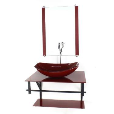 Imagem de Gabinete De Vidro Para Banheiro 60cm Ap Cuba Oval Chanfrada  Vermelho