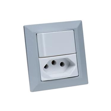 Imagem de Espelho Duplo Chanfrado 1 Tomada 10A 1 Interruptor COR:CINZA