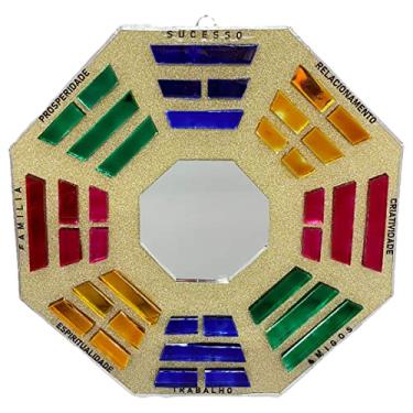 Imagem de Baguá Feng Shui de Vidro Espelhado Dourado Octogonal 16 cm