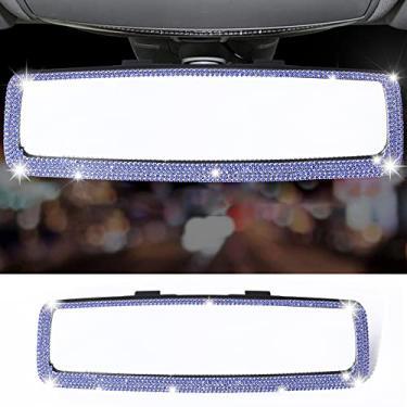 Imagem de LivTee Espelho retrovisor de carro Bling Decorações, espelho retrovisor com vidro HD, acessórios de interior de carro Bling para mulheres e adolescentes - azul