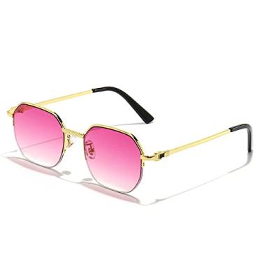 Imagem de Óculos de Sol Quadrado Meia Armação Masculina Moda Metal Design Luxo Óculos para Mulheres Óculos Masculinos, C05 Ouro Roxo, A