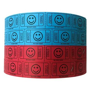 Imagem de The Ticket Gurus - (4) Rolos de Sorriso Simples - 2000 Tickets por Rolo (2 Azul e 2 Vermelho)
