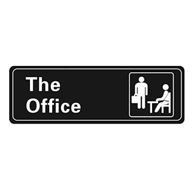 Imagem de HOHAJIU Placa de acrílico autoadesiva The Office Sign para porta ou parede 23 x 7 cm placa de nome para o seu escritório (preto e branco)