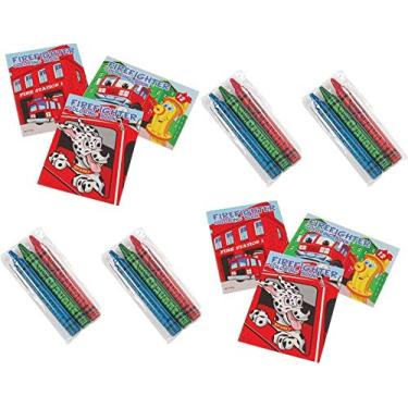 Imagem de Happy Deals~ ~ Livros de colorir de bombeiros com giz de cera – 12 conjuntos de lembrancinhas de festa de bombeiros com 36 giz de cera incluídos