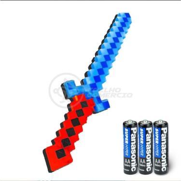 Imagem de Kit Brinquedo Espada Pixel Minecraft 58cm C/Som Luz+3 Pilhas
