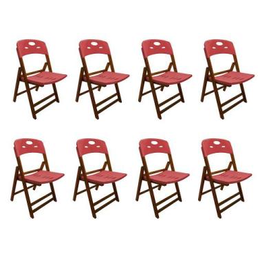 Imagem de Kit Com 8 Cadeiras Dobraveis De Madeira Elegance Mel Polipropileno Ver