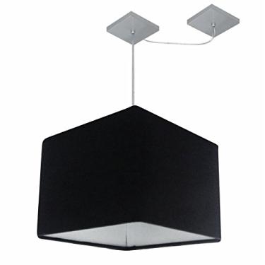 Imagem de Lustre Pendente Quad com Desvio Cúpula Tecido 30/40x40 cm, Vivare Iluminação, Pendente4269 PR, Preto, Médio