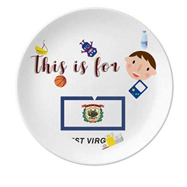 Imagem de Bandeira do Estado Americano Contorno do Prato de Porcelana West Virginia Jantar Redondo Prato Masculino