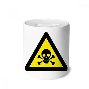Imagem de DIYthinker Símbolo de aviso amarelo preto envenenamento caixa dinheiro caixa cerâmica porta-moedas presente de cofrinho
