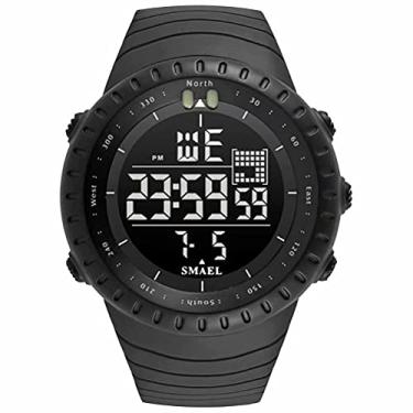 Imagem de SMAEL Relógio masculino digital esportivo à prova d'água, tela de LED, relógio militar com alarme e luz traseira e cronômetro preto